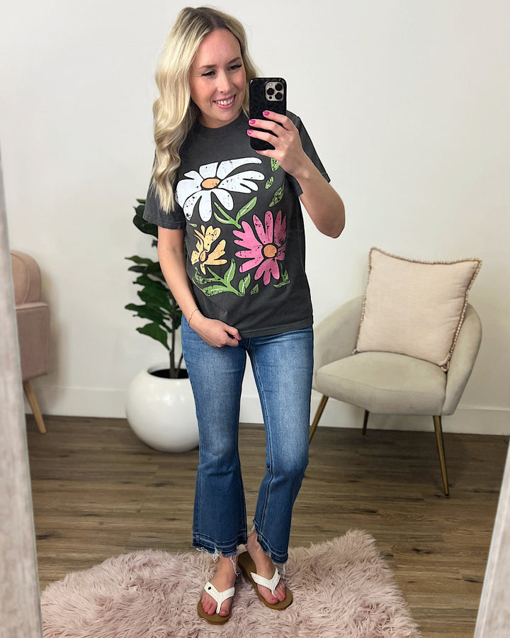 Vintage Daisies Charcoal Tee SALE Kissed Apparel