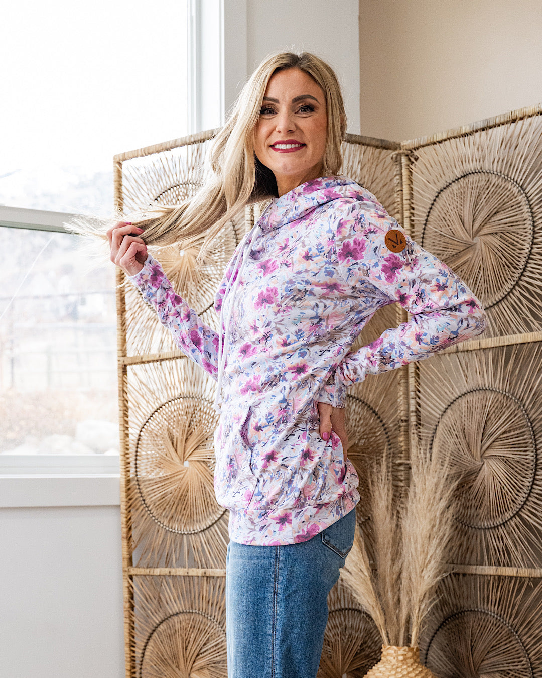 Ashley Abstract Floral Hoodie - Pink & Periwinkle Michelle Mae