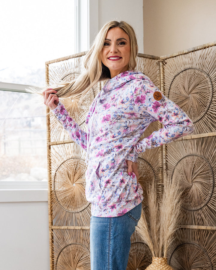 Ashley Abstract Floral Hoodie - Pink & Periwinkle Michelle Mae