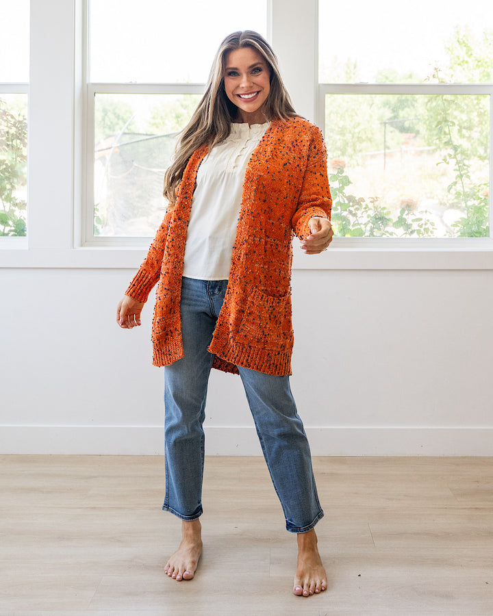 NEW! Carly Confetti Dot Cardigan - Pumpkin Michelle Mae