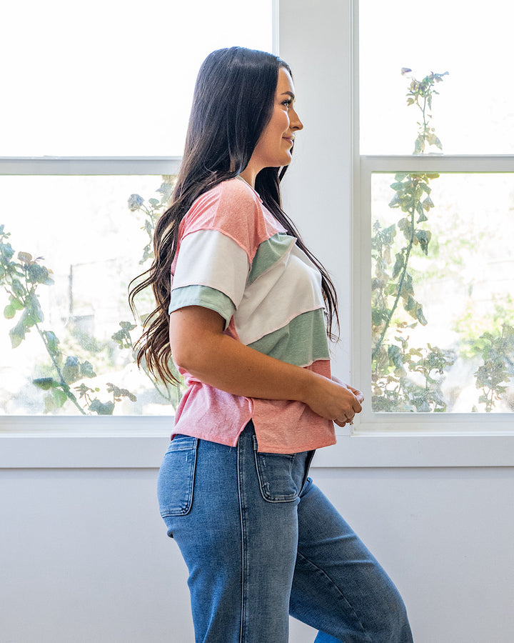 NEW! Savannah Color Block Top - Coral & Sage Lovely Melody