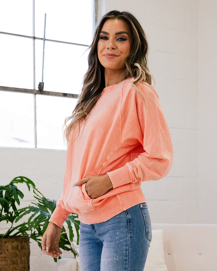 Girlfriend Crewneck Sweatshirt - Ash Coral  Zenana   