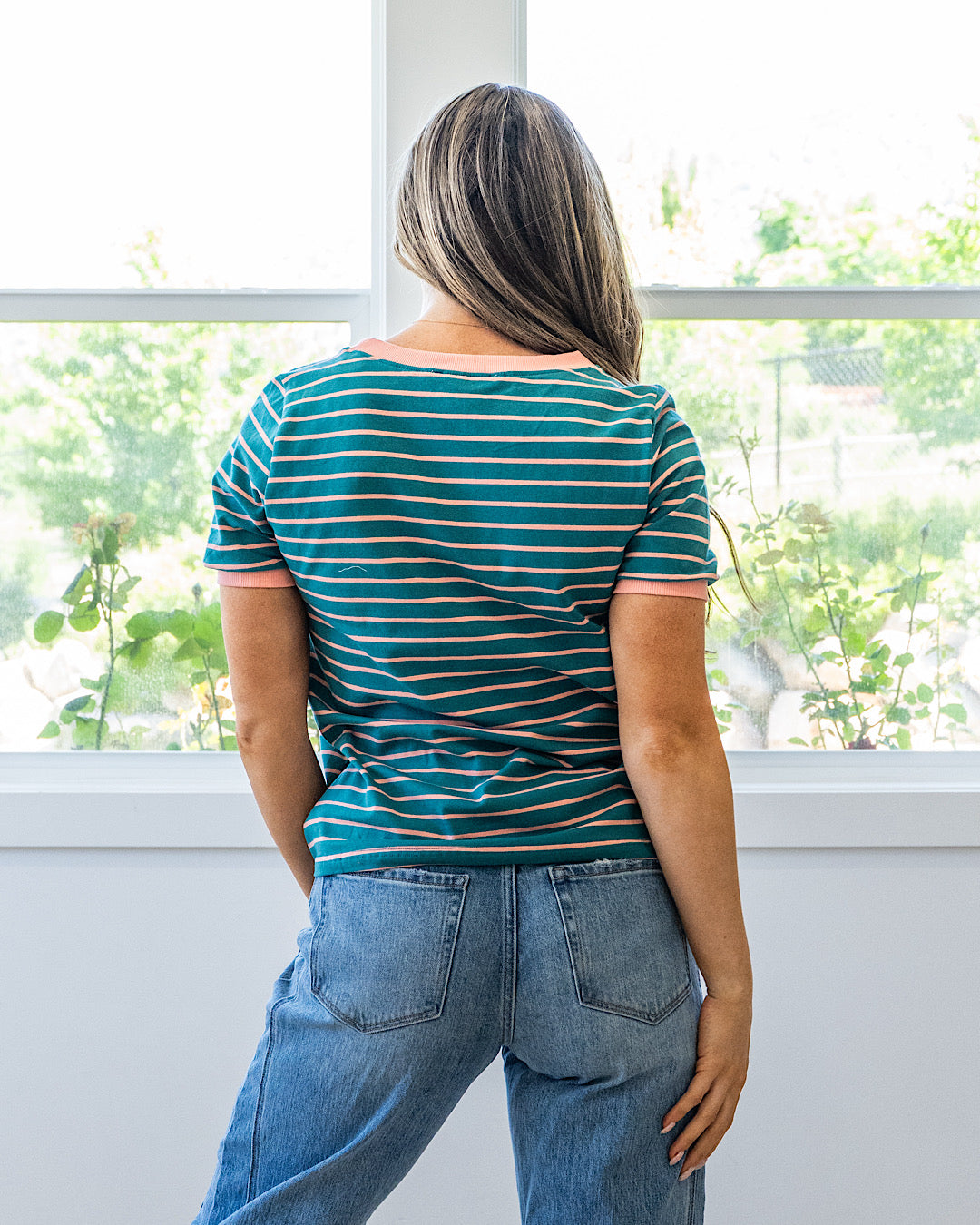 NEW! Shauna Contrast Striped Top - Dark Jade Staccato