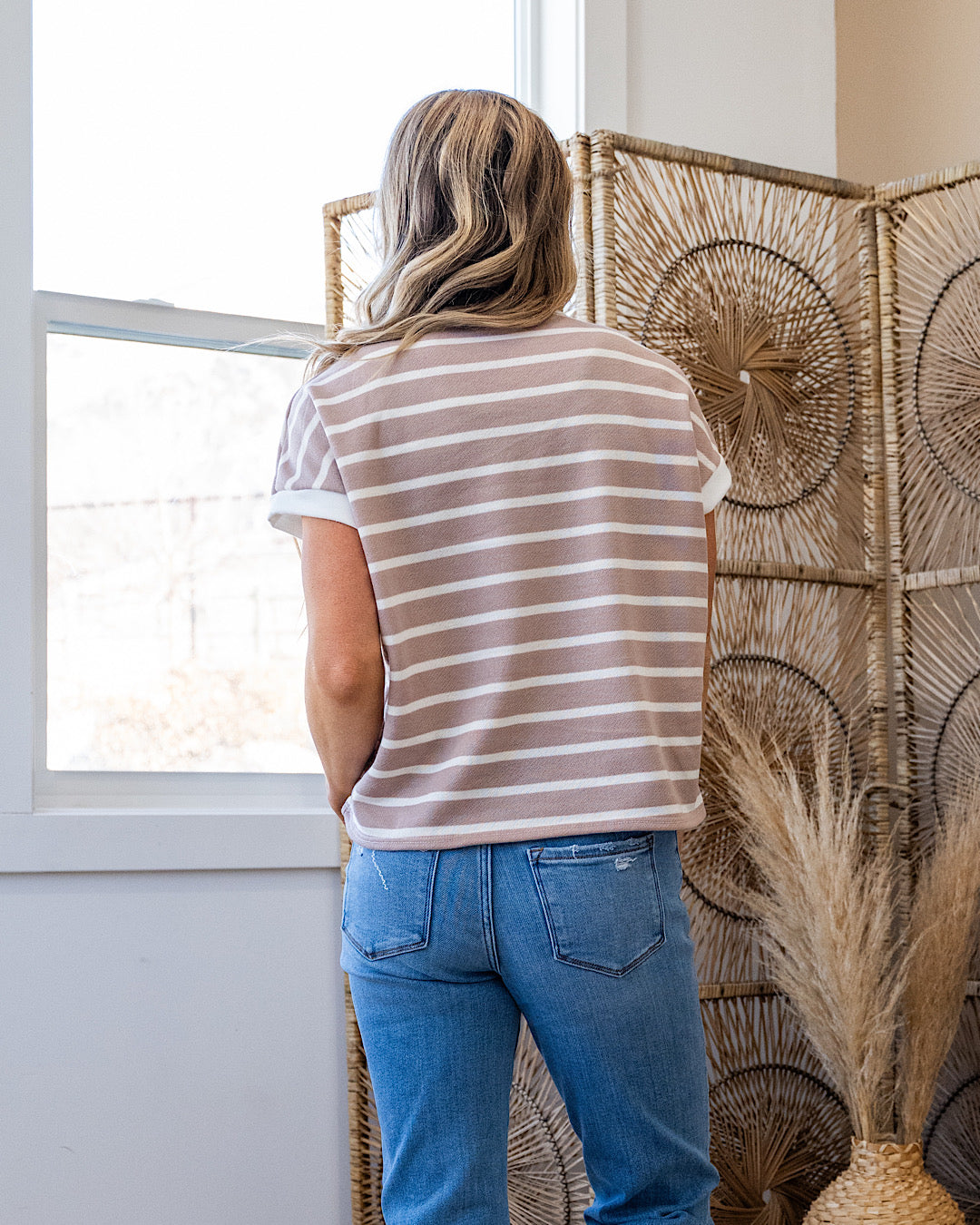 Nina Faded Striped Drop Shoulder Top - Taupe SALE Lovely Melody