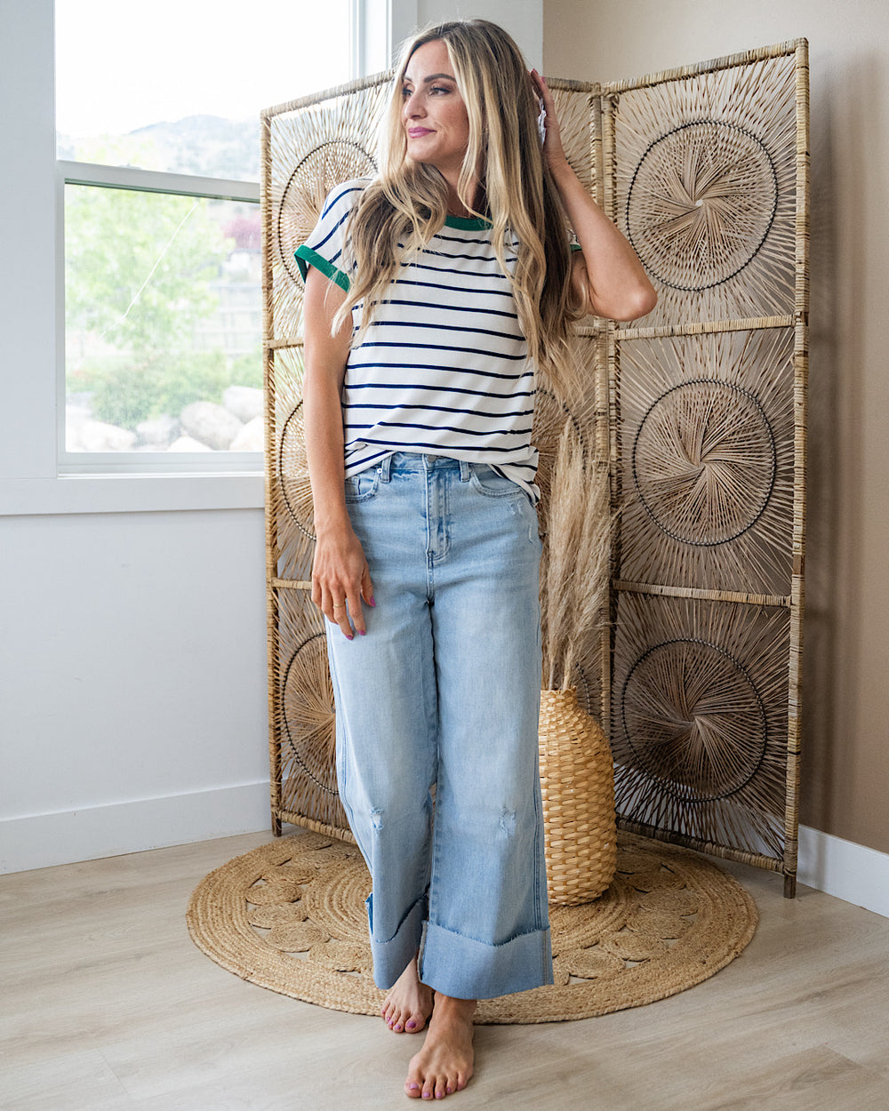 Juliet Striped Ribbed Top - Ivory & Green SALE Staccato