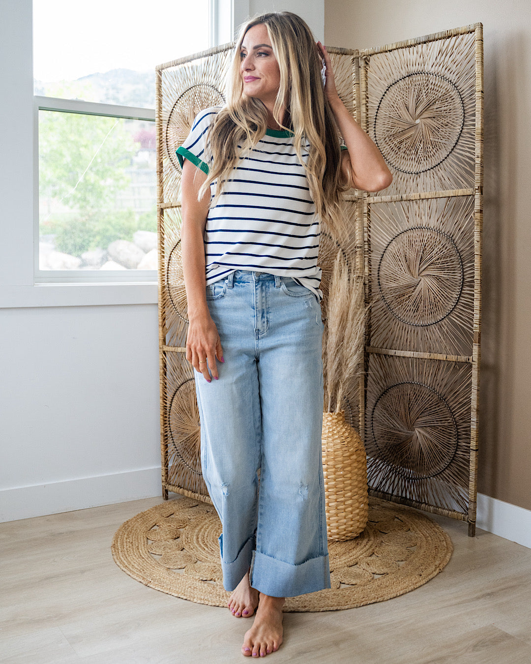 Juliet Striped Ribbed Top - Ivory & Green SALE Staccato