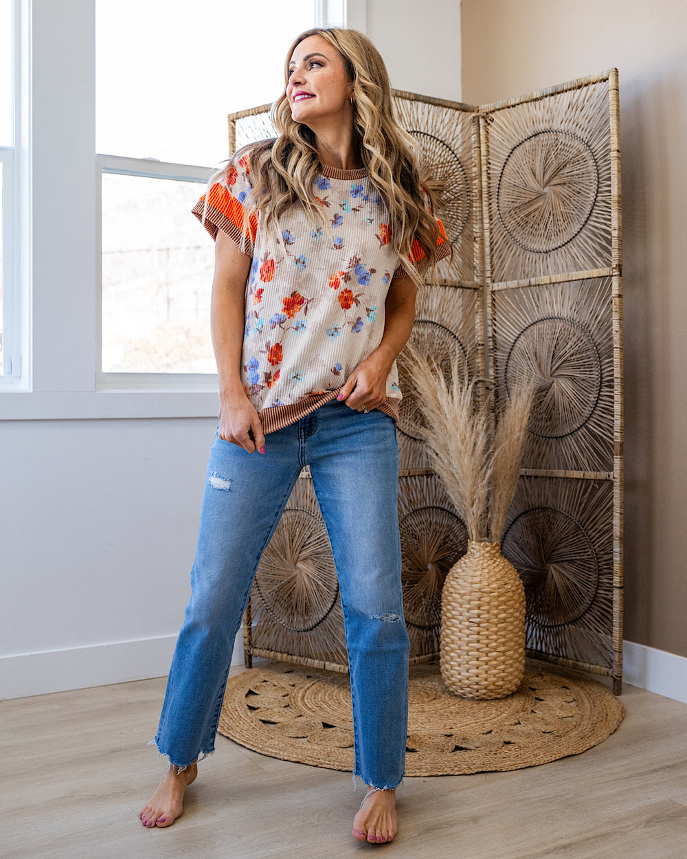 Lucia Corded Floral Color Block Top - Beige FINAL SALE Lovely Melody