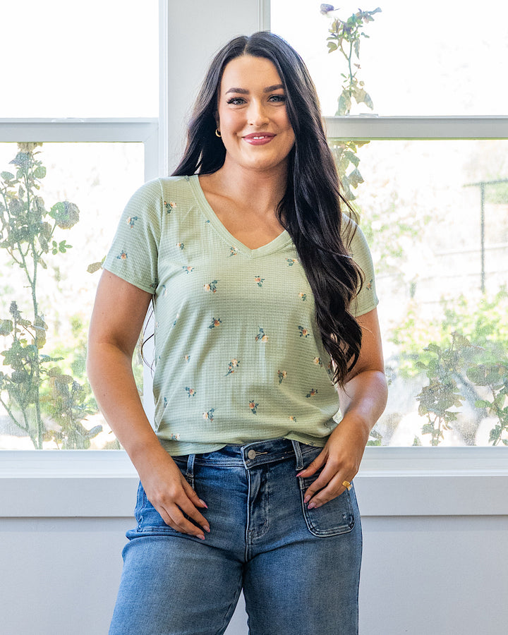 NEW! Skylar Textured Knit Floral Top - Sage PS Kate