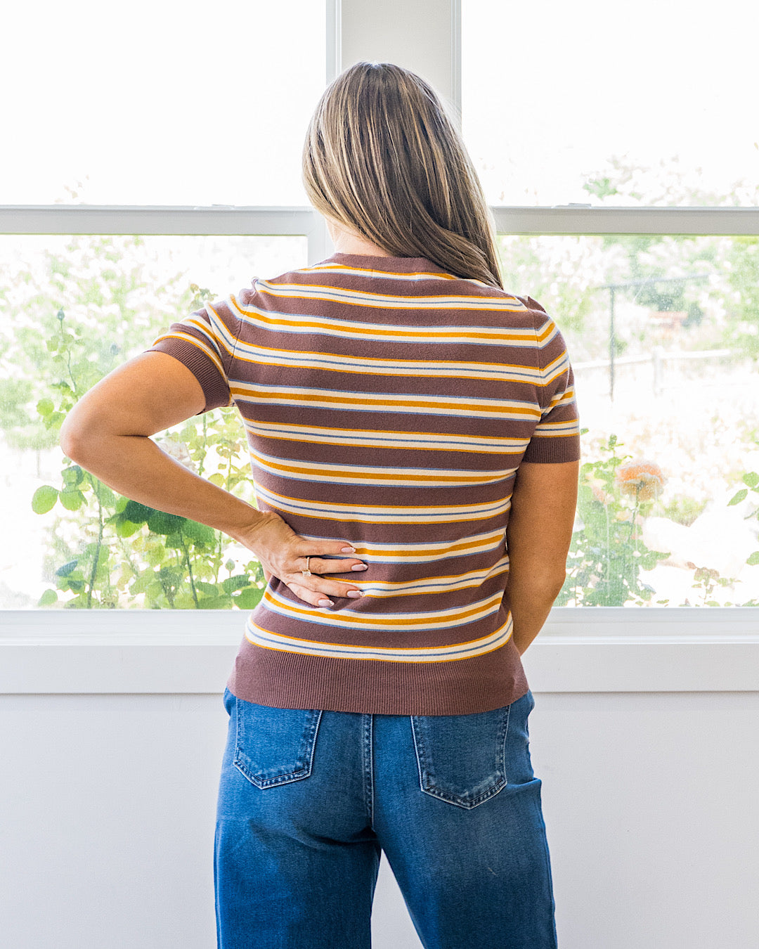 Iris Striped Short Sleeve Sweater - Chocolate Be Cool