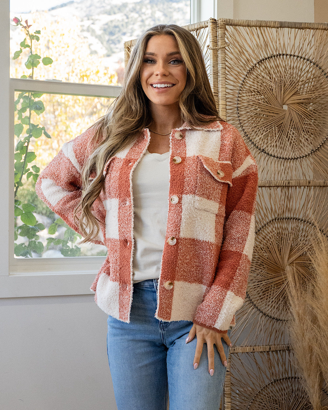 Fall Dreams Plaid Blanket Shacket - Rust Staccato