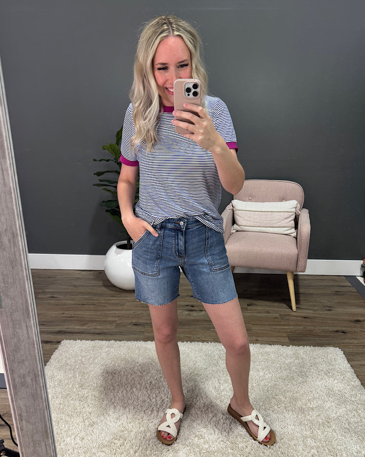 Judy Blue Elsie Fray Hem Bermuda Shorts Judy Blue