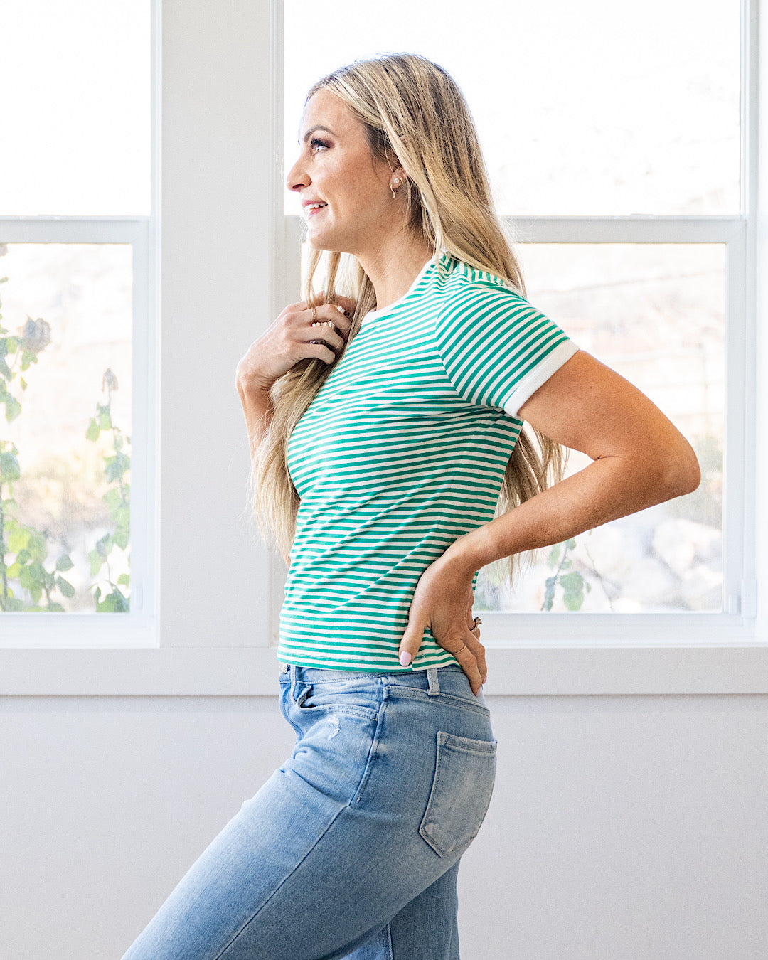 Sammy Striped Short Sleeve Top - Kelly Green Zenana