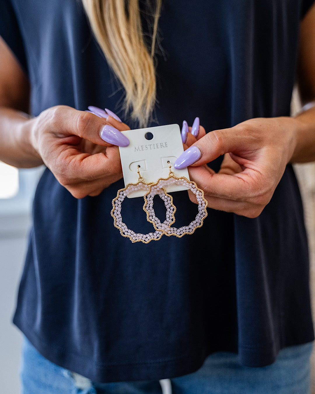 Scalloped Gold and Pink Beaded Hoop Earrings SALE Crystals Trading Inc.
