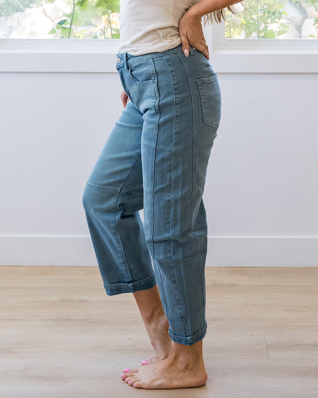 NEW! Alexandra Non Distressed Barrel Jeans - Teal Zenana