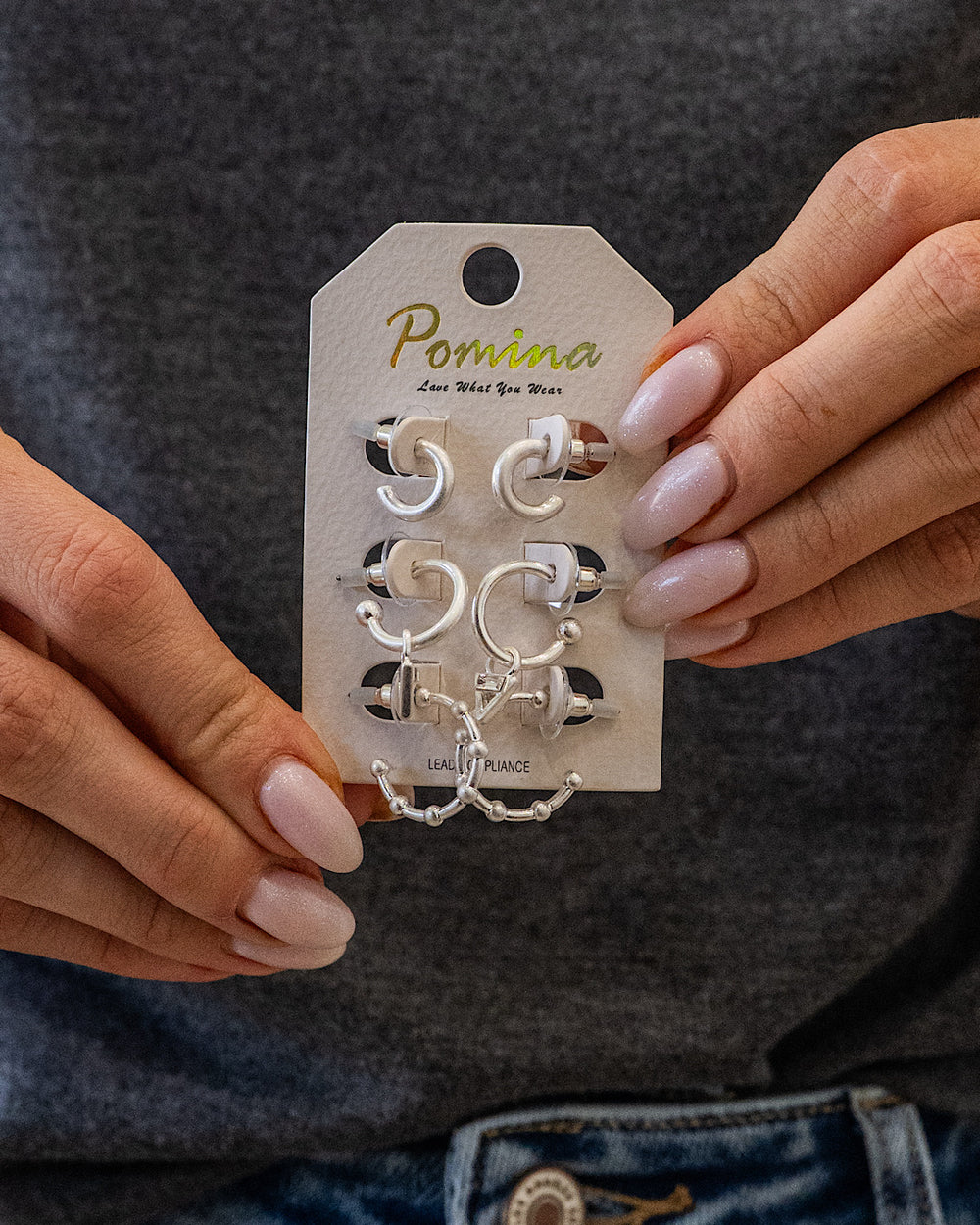 Brushed Silver Metal Open Hoop Earring Set Trendy Wholesale