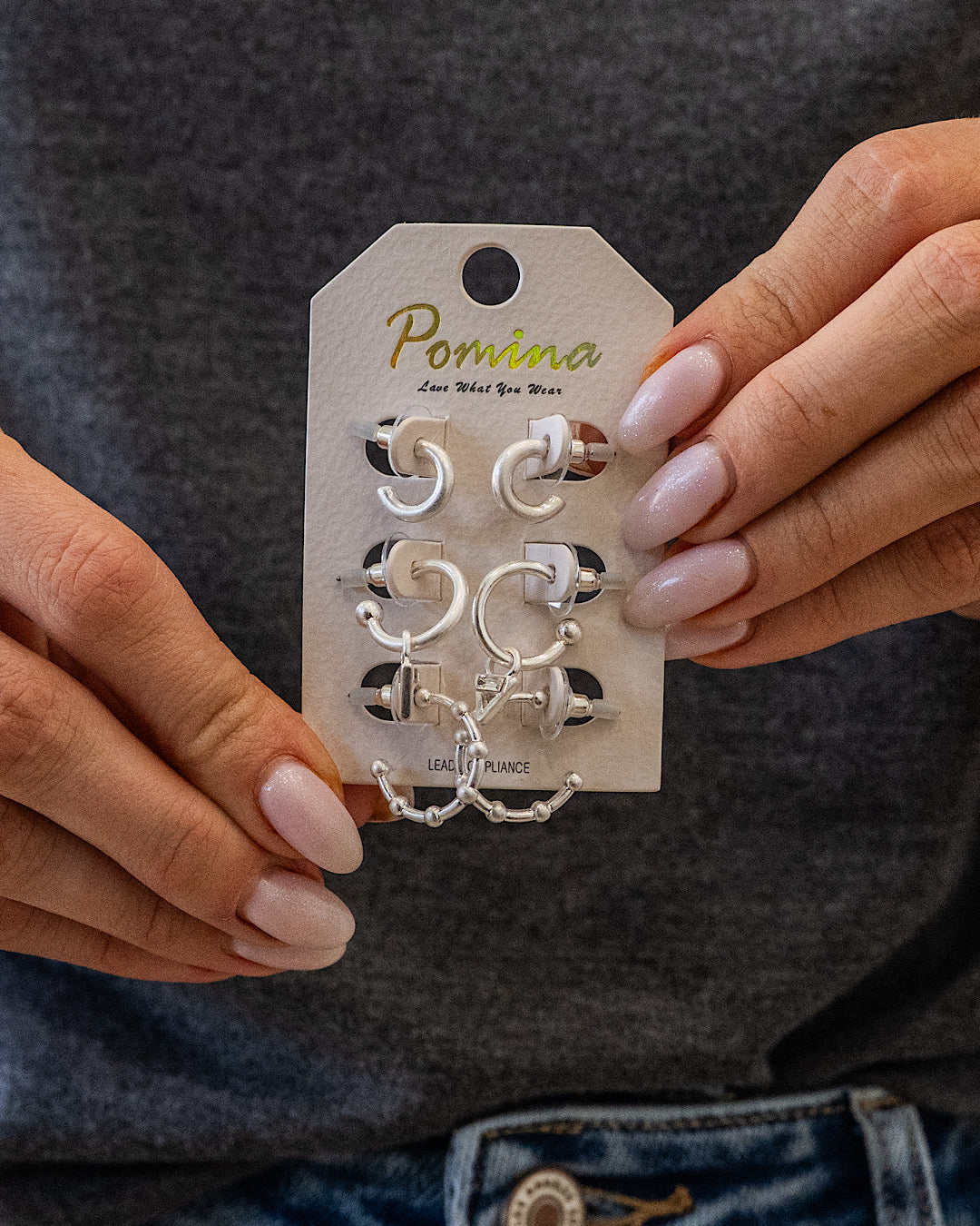 Brushed Silver Metal Open Hoop Earring Set Trendy Wholesale