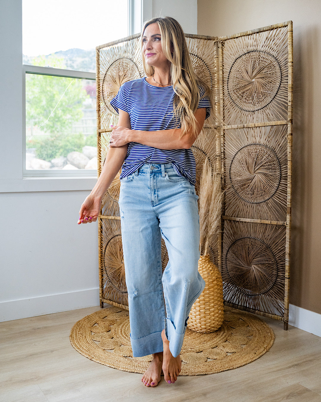 Callie Striped Twist Keyhole Top - Navy Staccato