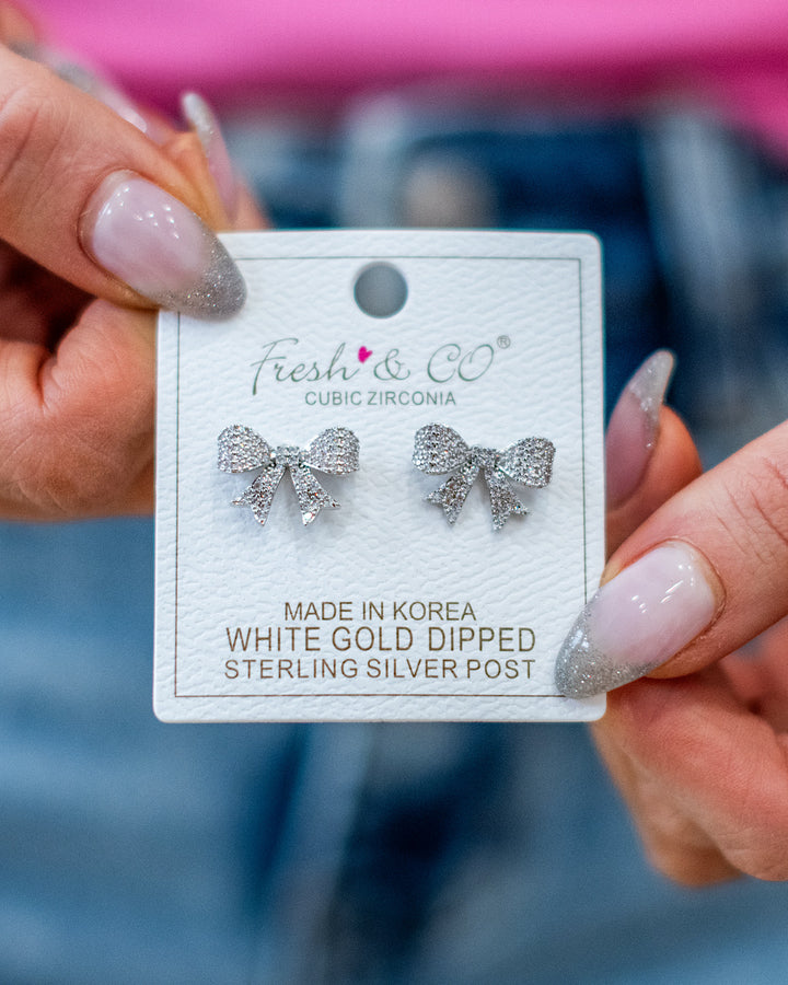 Silver Bow Earrings Trendy Wholesale