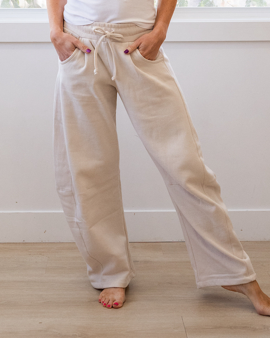 Micael Barrel Leg Lounge Pants - Beige Reflex