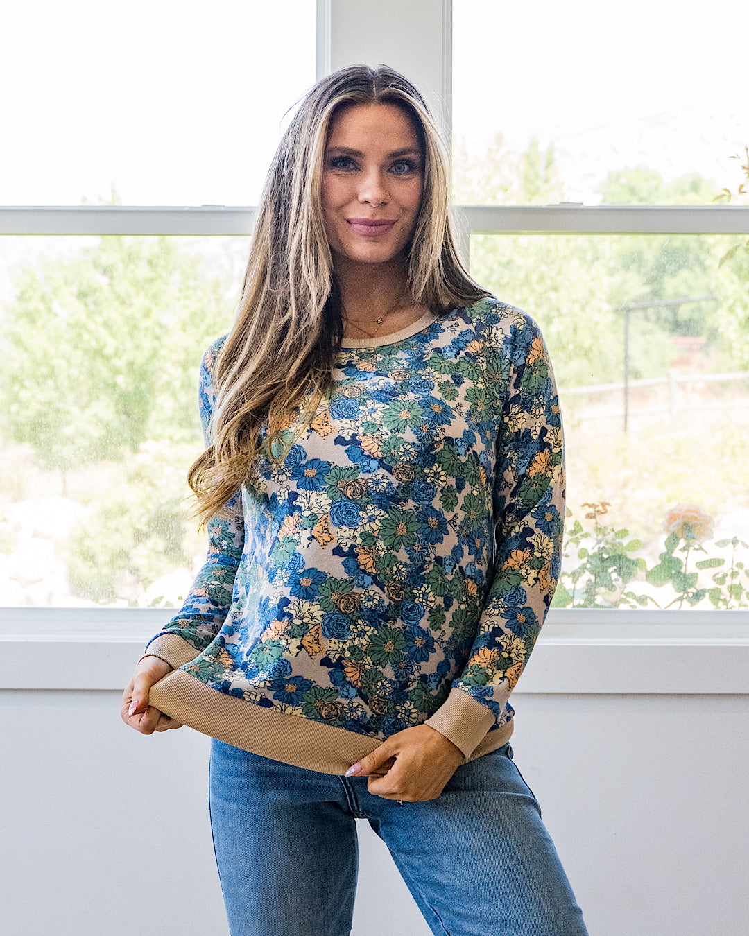 NEW! Bristol Floral Lightweight Sweater - Taupe Staccato