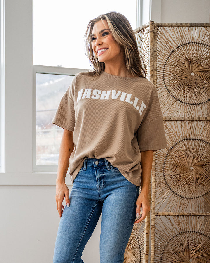 DOORBUSTER! Nashville Ribbed Taupe Top Haptics