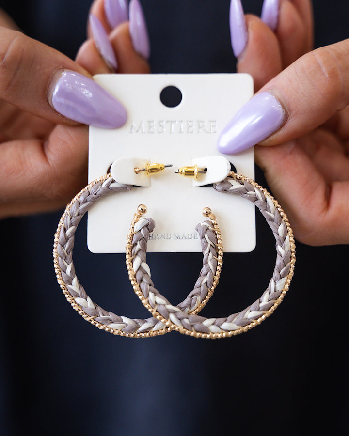 Gray Braided Open Hoop Earrings with Gold Bead Accents SALE Crystals Trading Inc.