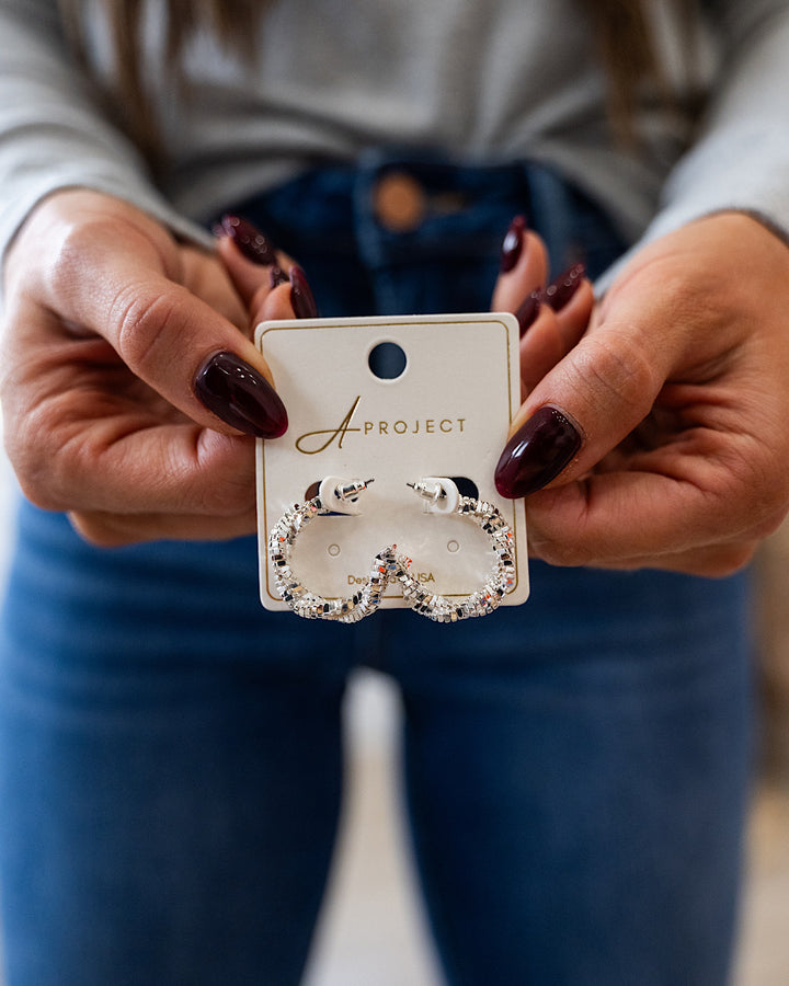 Twisted Chain Open Hoop Earrings - Silver Trendy Wholesale