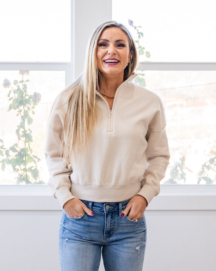Dakota Half Zip Pullover - Beige Reflex