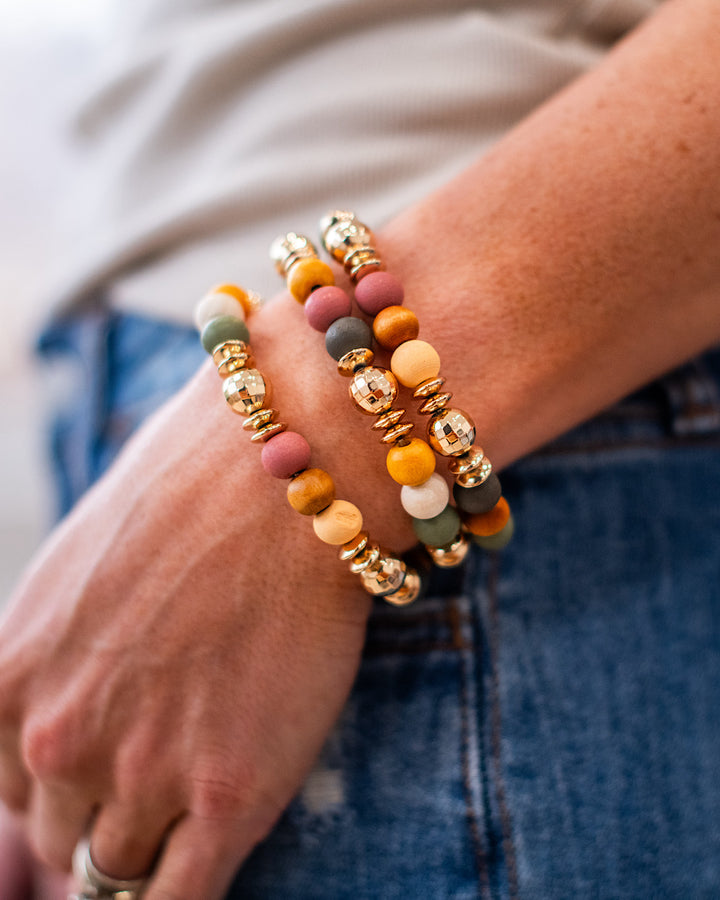 Wooden Multi Colored Bracelet Set Trendy Wholesale