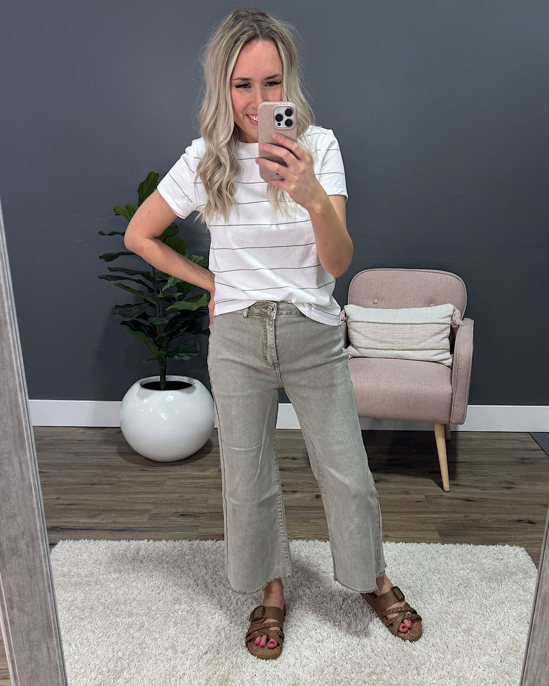 Mae Wide Leg Cropped Jeans - Light Olive Zenana