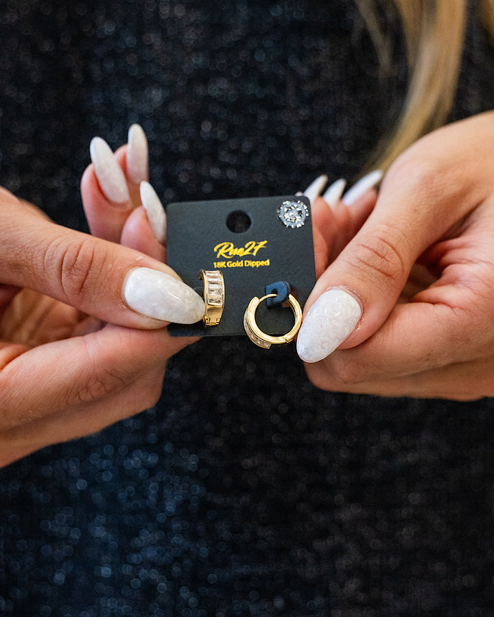 Gold and Crystal Huggie Earrings Trendy Wholesale