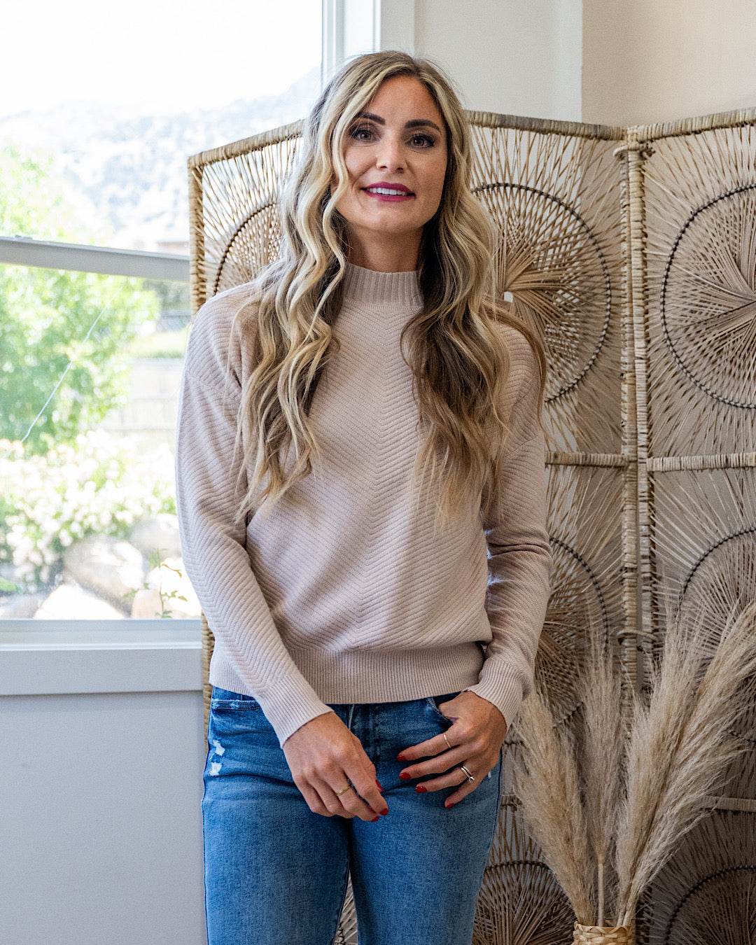 Iris V Pattern Ribbed Knit Sweater - Light Beige Be Cool