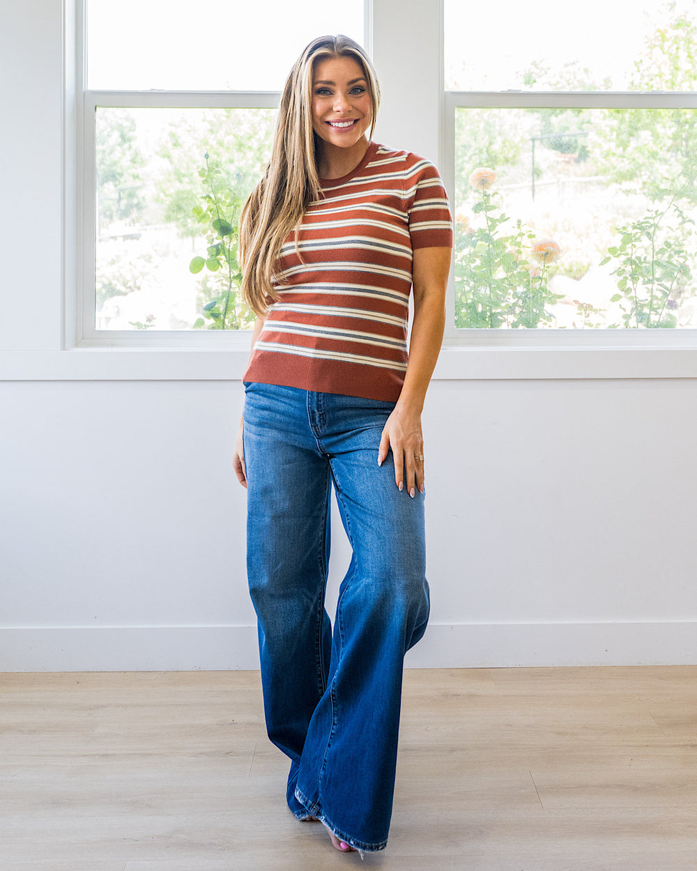 NEW! Iris Striped Short Sleeve Top - Terracotta Be Cool