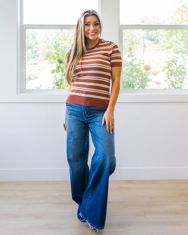 NEW! Iris Striped Short Sleeve Top - Terracotta Be Cool
