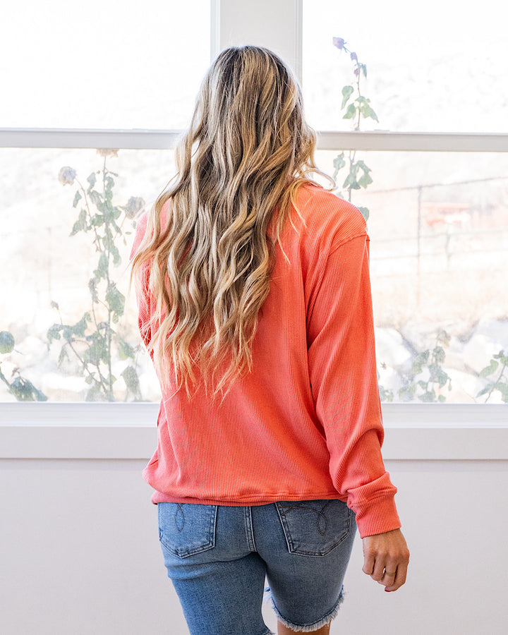 Mia Ribbed Crewneck Top - Coral Michelle Mae