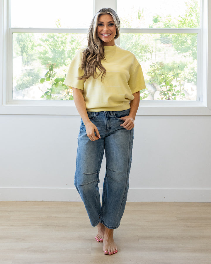 NEW! Macey Scuba Fabric Striped Top - Lemon & Cream Rae Mode