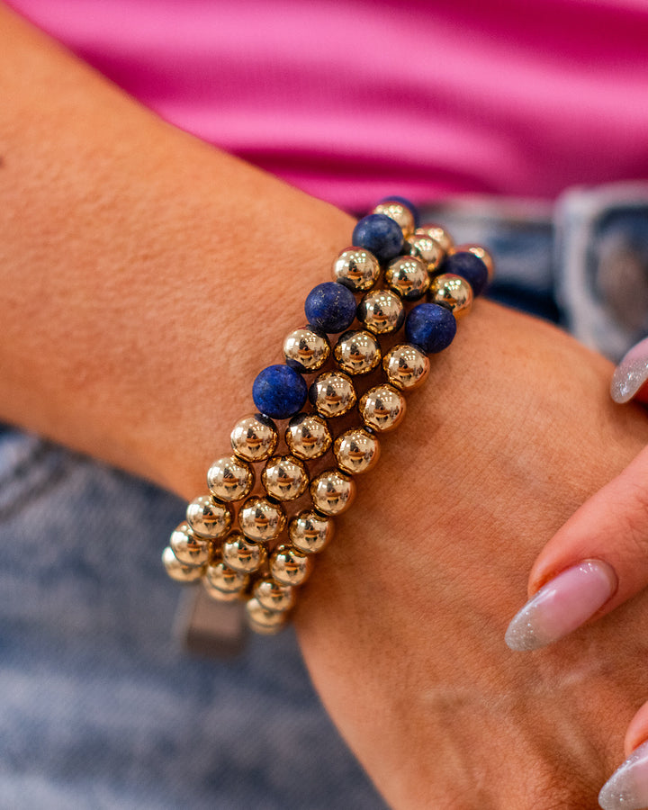 Gold and Navy Blue Beaded Bracelet Set Trendy Wholesale