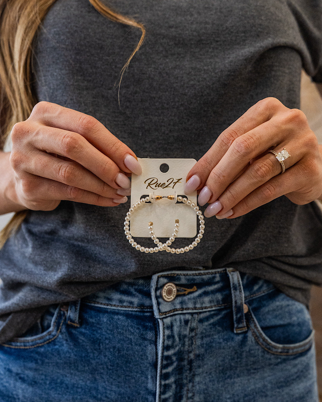 Pearl Beaded Open Hoop Earrings - Large Trendy Wholesale