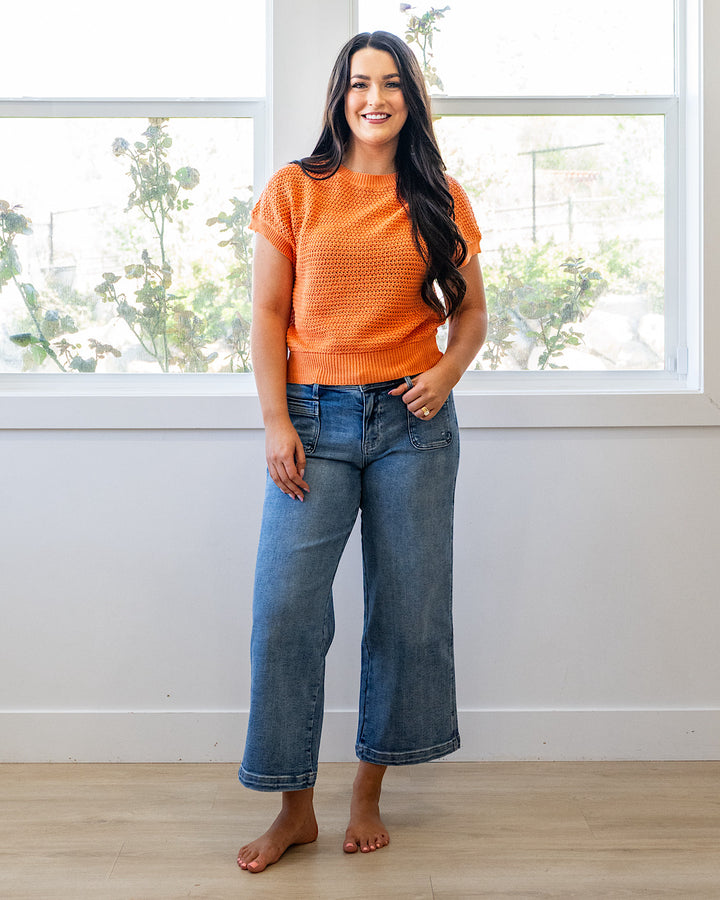 Nicole Crochet Knit Top - Orange Staccato