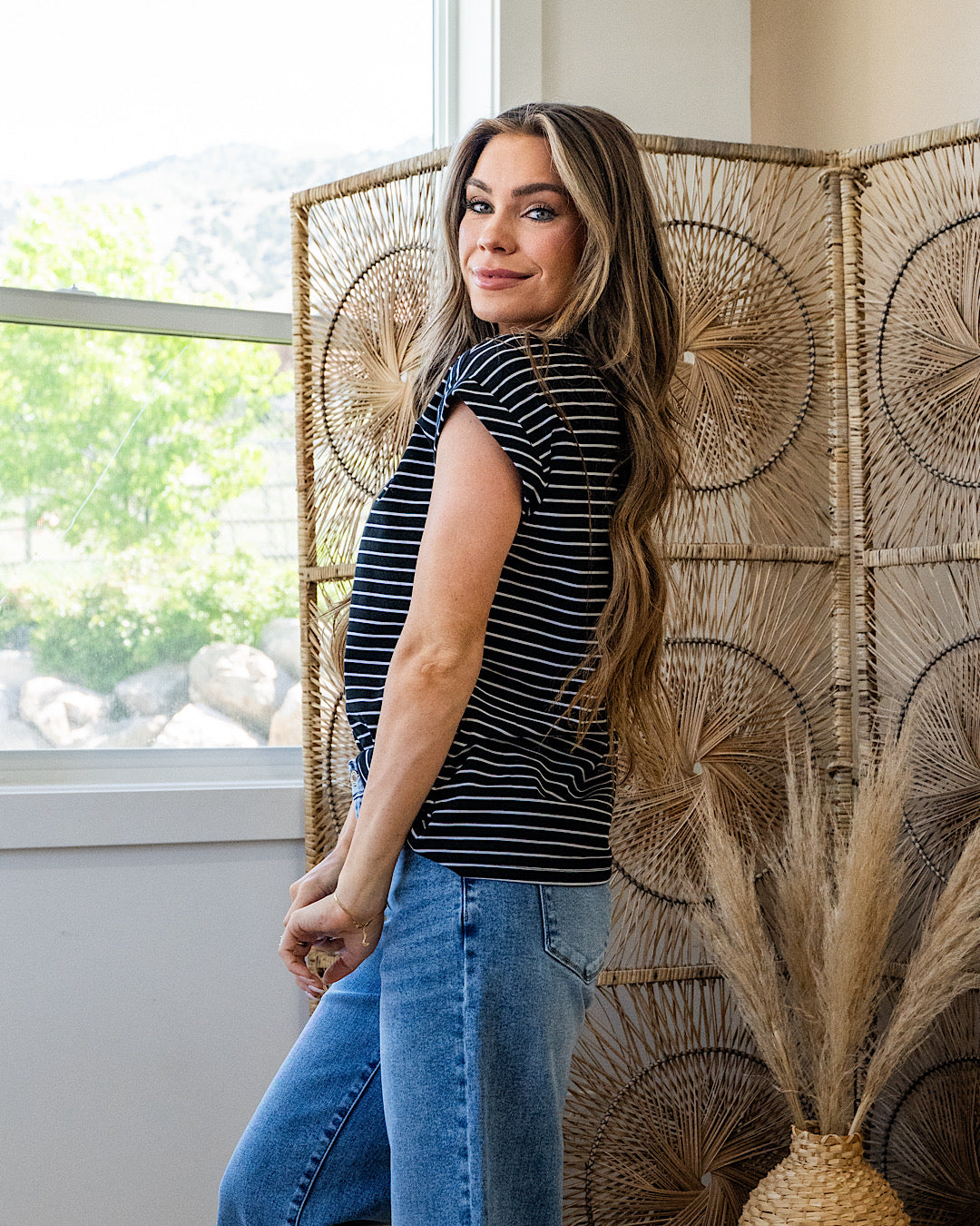 Brandi Striped Roll Sleeve Top - Black SALE Sew In Love