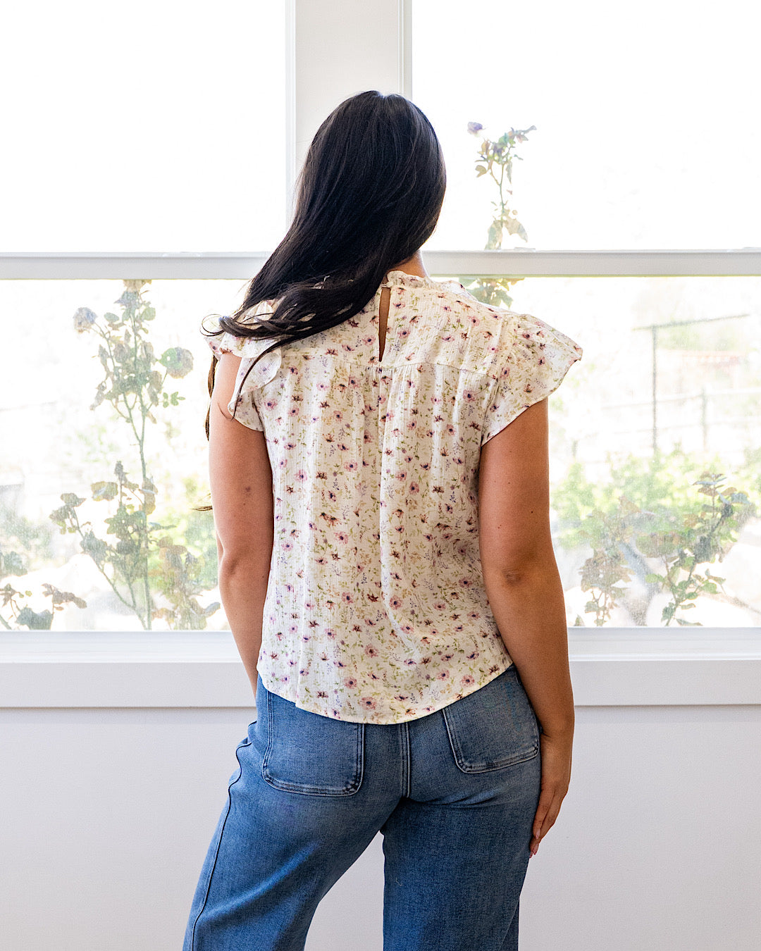 NEW! Elise Floral Ruffle and Lace Top Mine