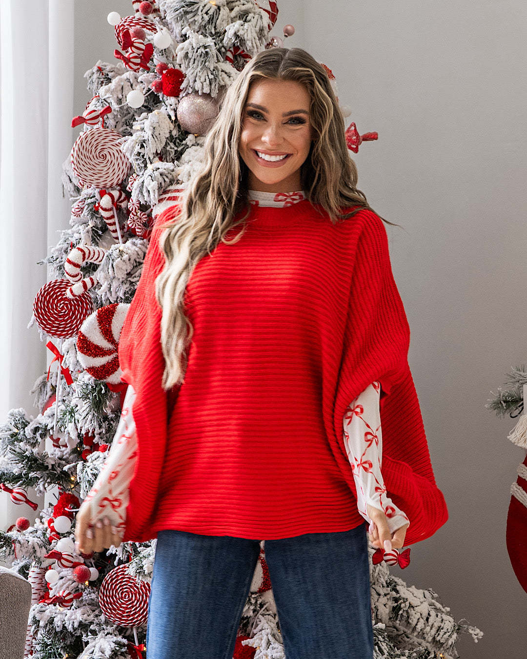NEW! Meg Pullover Poncho Sweater - Red Blakeley