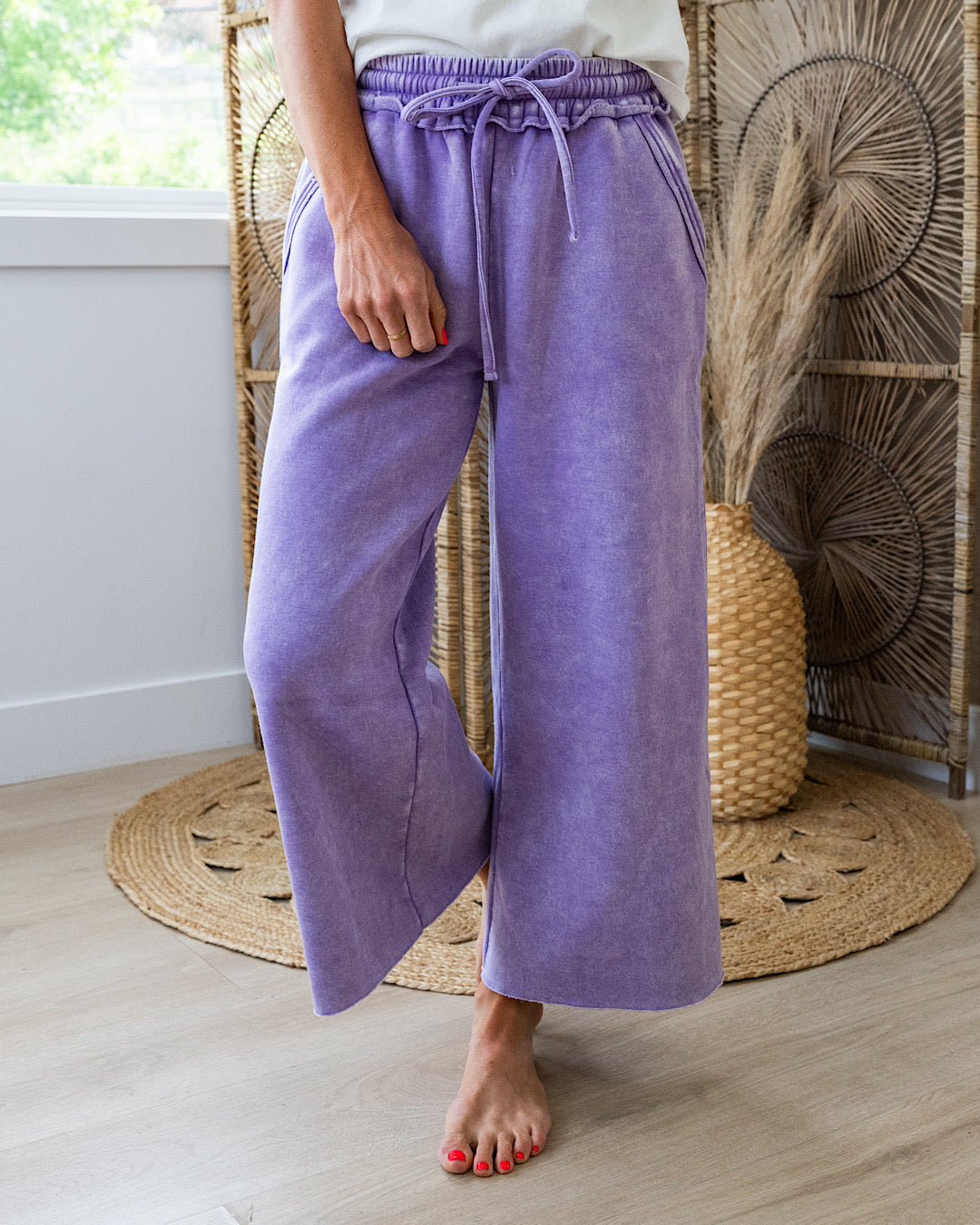 Cropped Wide Leg Comfy Pants - Color Options Available! Zenana Lavender