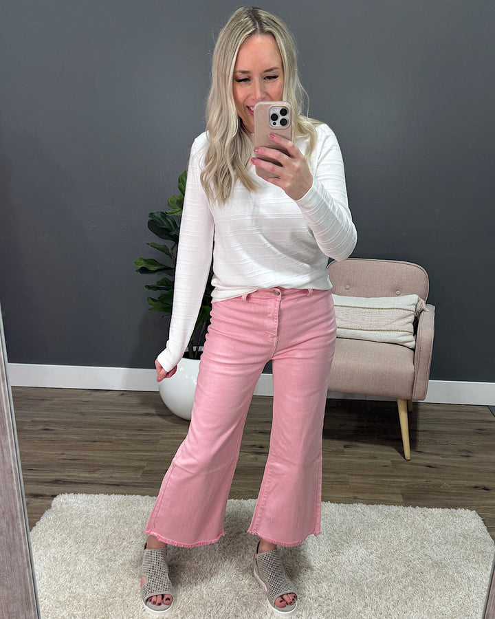 Mae Wide Leg Cropped Jeans - Pink Zenana