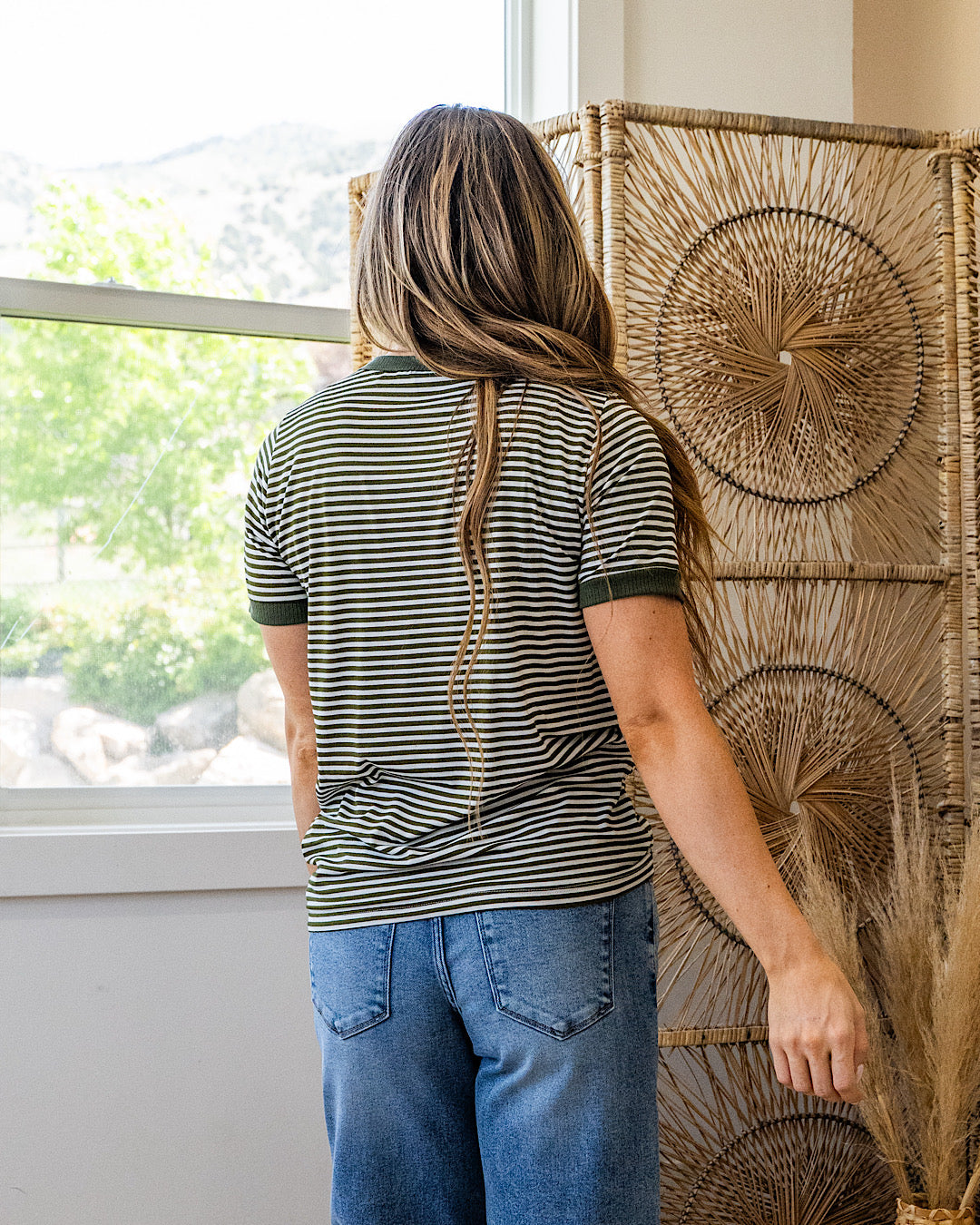 Meredith Striped Crewneck Top - Olive SALE Staccato