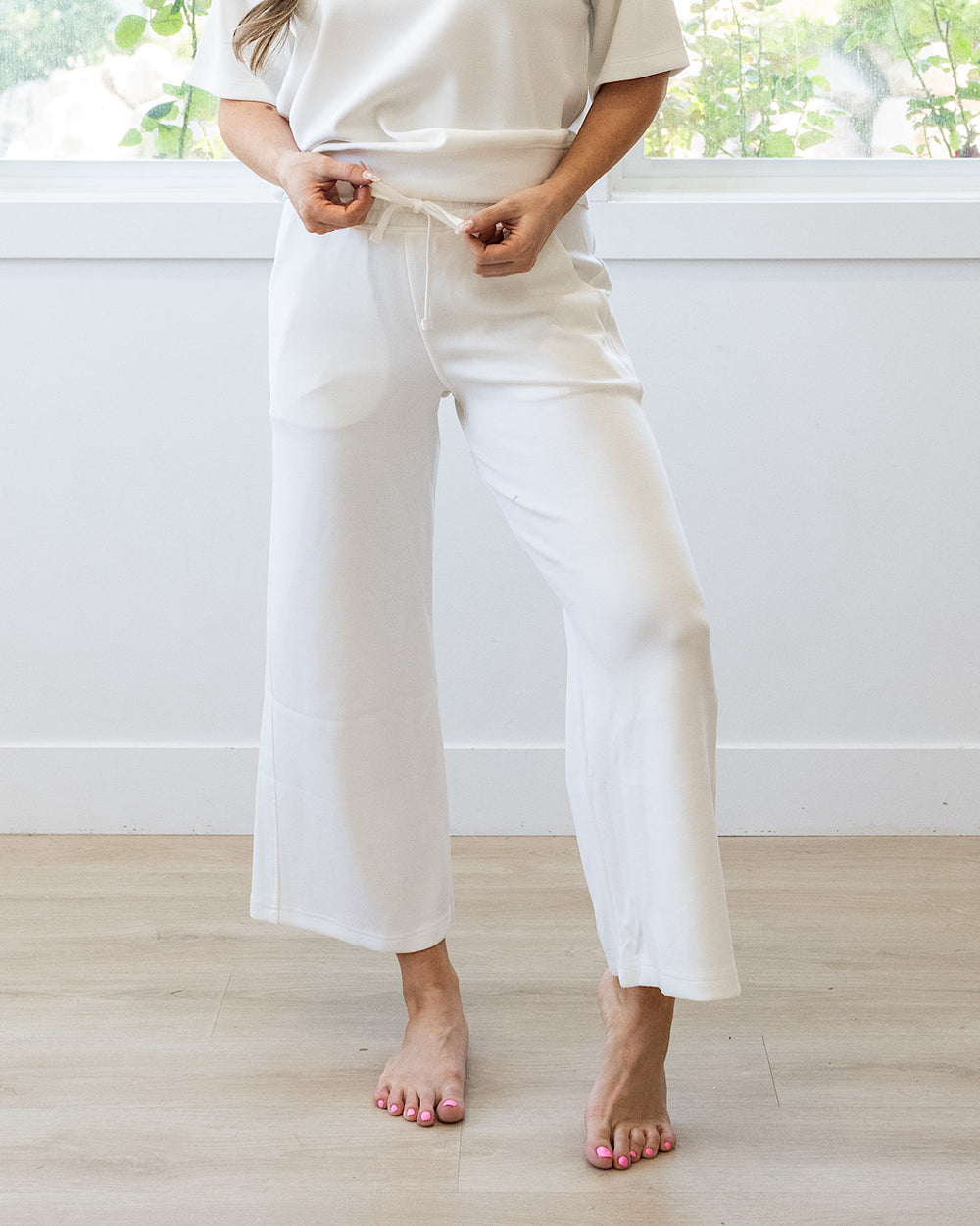 NEW! Kendall Scuba Fabric Wide Leg Pants - Cream Rae Mode