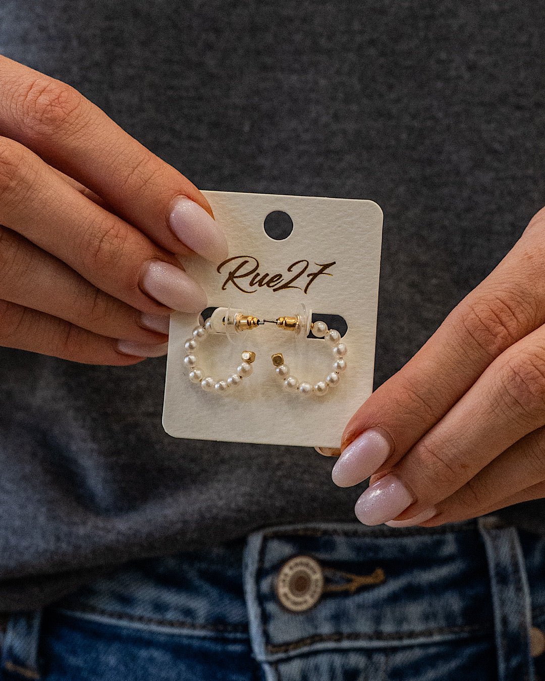 NEW! Pearl Beaded Open Hoop Earrings - Small Trendy Wholesale