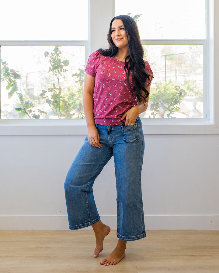 Chantal Floral Ribbed Top - Mauve PS Kate