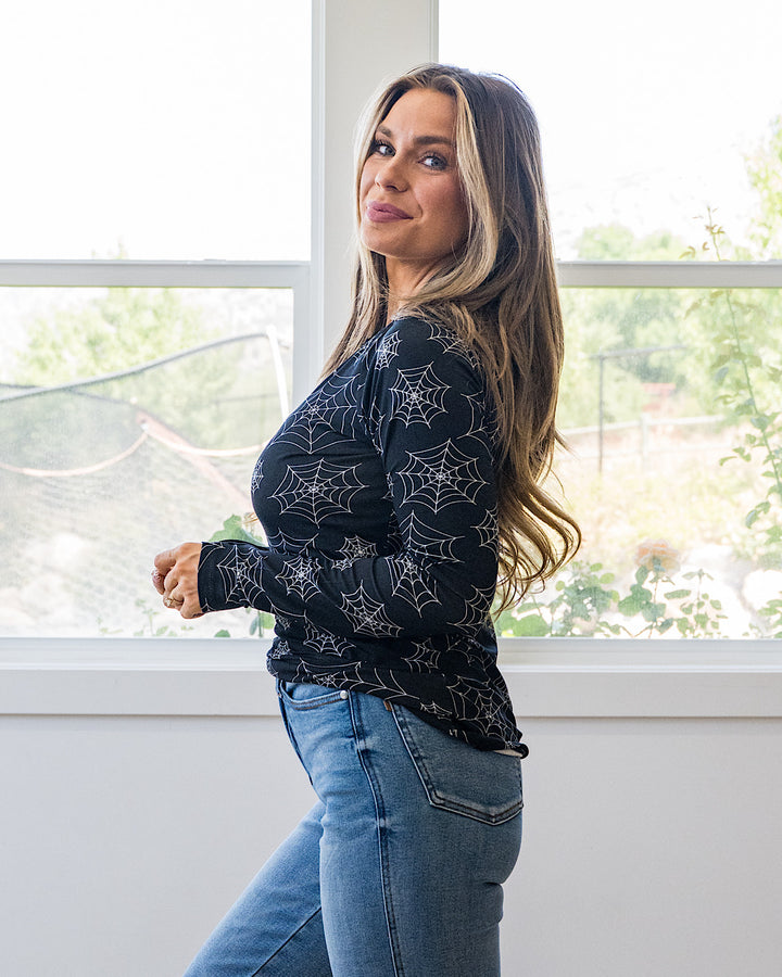 NEW! Blair Long Sleeve Top - Midnight Webs Michelle Mae
