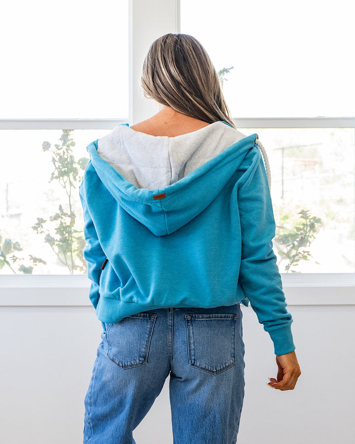 NEW! Wanakome Cropped Zip Up Hoodie - Lagoon Blue Wanakome